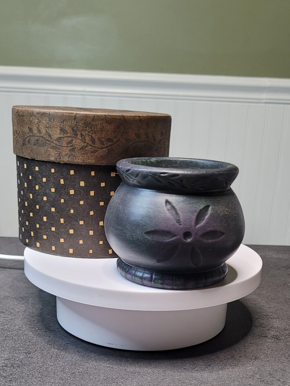 VTG 2001 Lang Primitives Crock Votive Holder Ellen Stouffer Primitive Floral